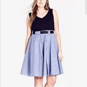 Sleeveless blue striped dress